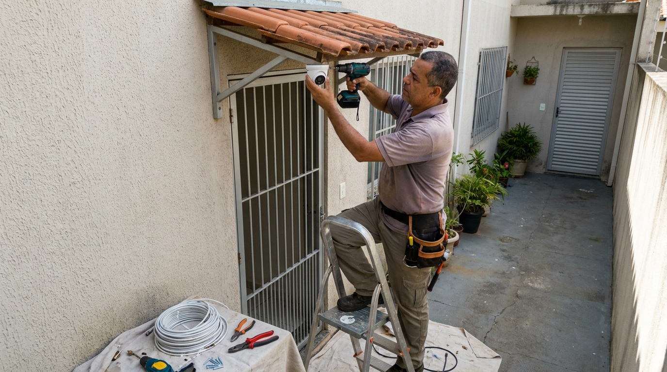 Eletricista instalando cameras de seguranca em Serra‑ES