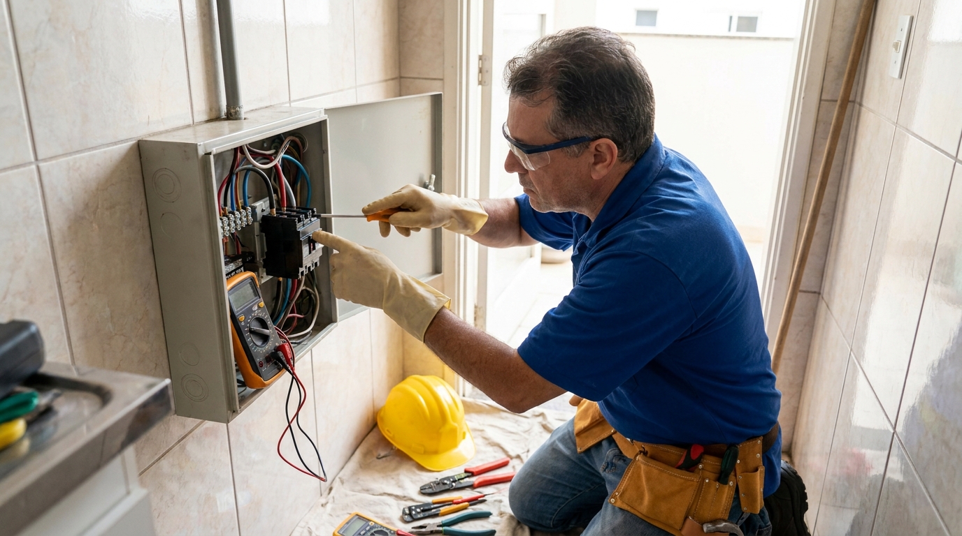 Eletricista instalando disjuntor em Serra‑ES