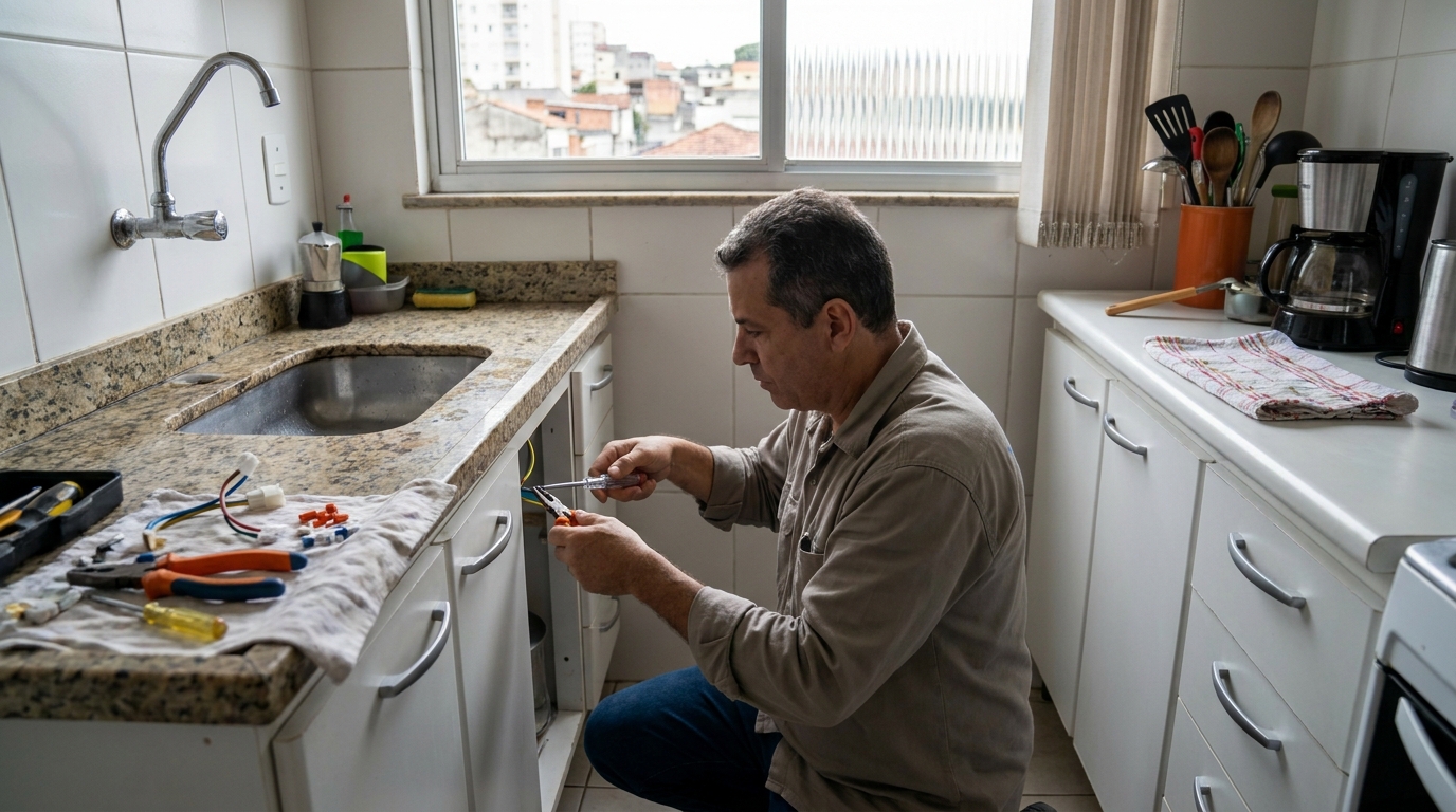 Eletricista instalando torneira eletrica em Serra‑ES