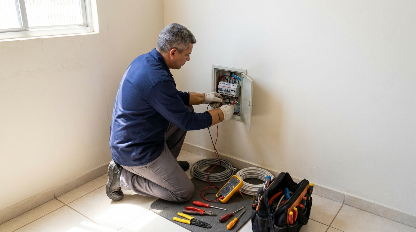 Eletricista realizando manutencao em Serra‑ES